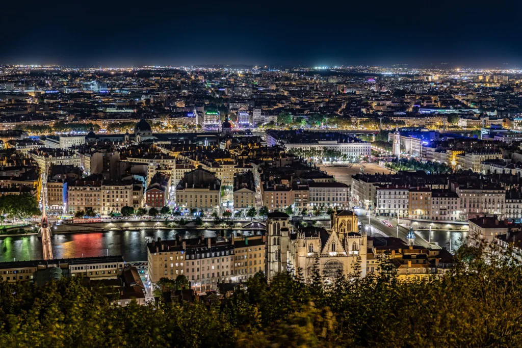 night view Lyon city center